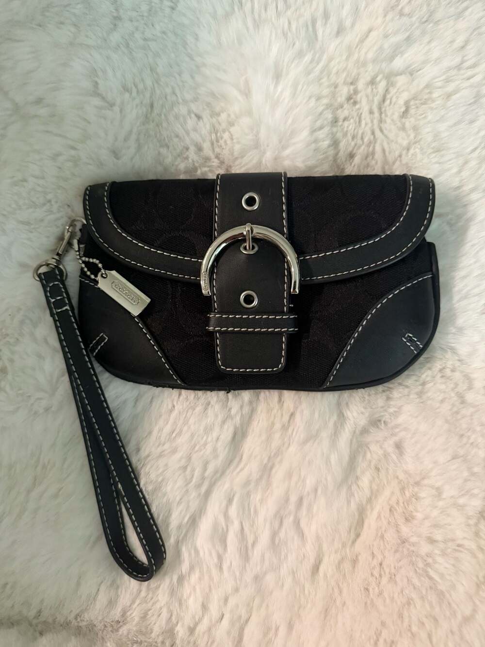Coach Soho Signature Black Canvas Buckle Wristlet
